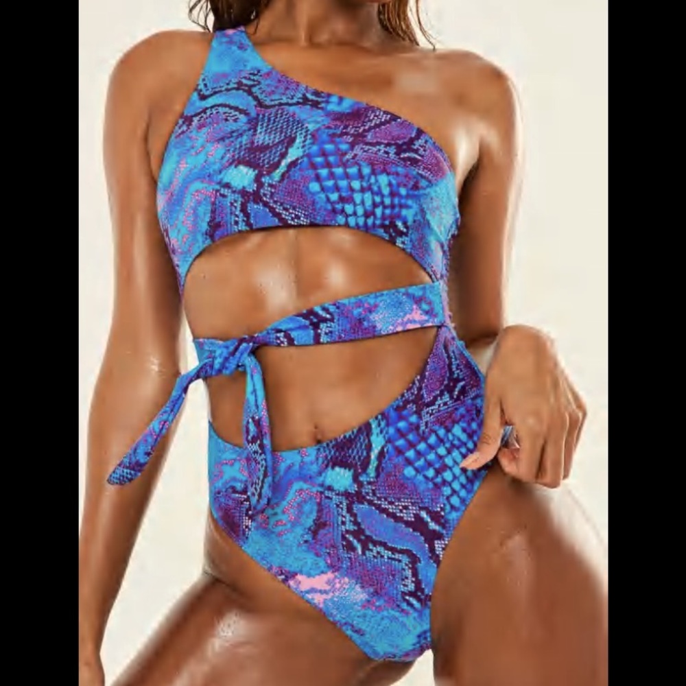 XS snake print size 0 swim suit one piece bright blue and purple